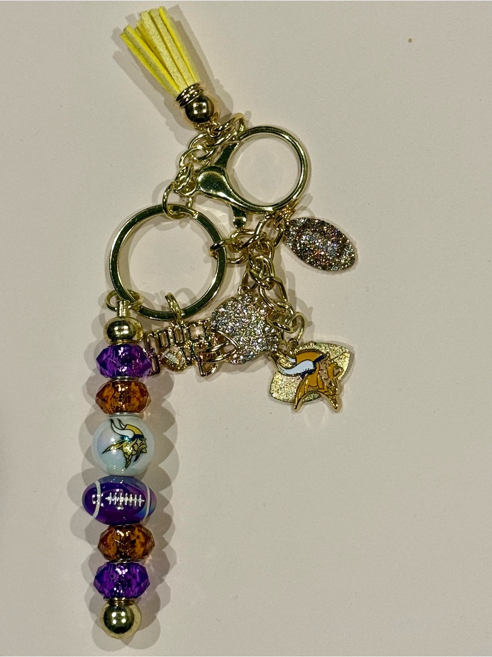 Gold-Tone Minnesota Vikings Beaded Tassel Keychain